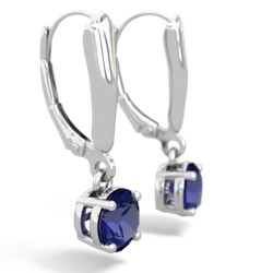 Lab Sapphire 6Mm  Round Lever Back 14K White Gold earrings E2786