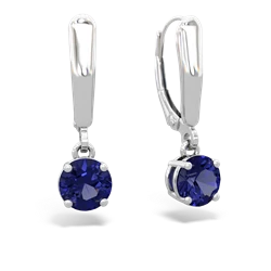 Lab Sapphire 6Mm  Round Lever Back 14K White Gold earrings E2786