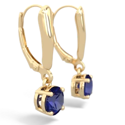 Lab Sapphire 6Mm  Round Lever Back 14K Yellow Gold earrings E2786