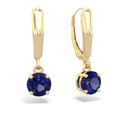 Lab Sapphire 6Mm  Round Lever Back 14K Yellow Gold earrings E2786