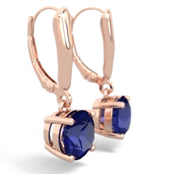 Lab Sapphire 8Mm  Round Lever Back 14K Rose Gold earrings E2788