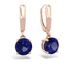 Lab Sapphire 8Mm  Round Lever Back 14K Rose Gold earrings E2788
