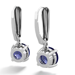 Lab Sapphire 8Mm  Round Lever Back 14K White Gold earrings E2788