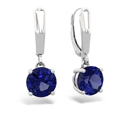 Lab Sapphire 8Mm  Round Lever Back 14K White Gold earrings E2788
