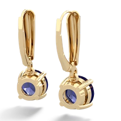 Lab Sapphire 8Mm  Round Lever Back 14K Yellow Gold earrings E2788