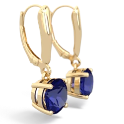 Lab Sapphire 8Mm  Round Lever Back 14K Yellow Gold earrings E2788