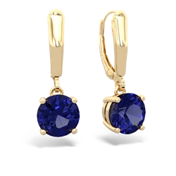 Lab Sapphire 8Mm  Round Lever Back 14K Yellow Gold earrings E2788