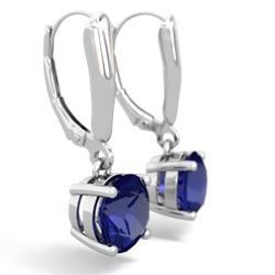 Lab Sapphire 8Mm Round Lever Back 14K White Gold earrings E2788