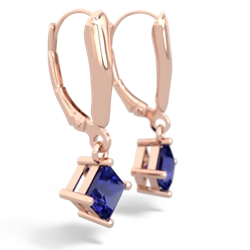 Lab Sapphire 6Mm Princess Lever Back 14K Rose Gold earrings E2789