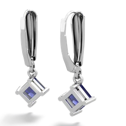 Lab Sapphire 6Mm Princess Lever Back 14K White Gold earrings E2789