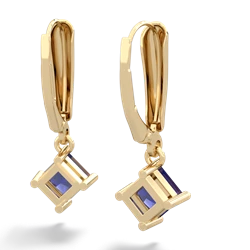 Lab Sapphire 6Mm Princess Lever Back 14K Yellow Gold earrings E2789