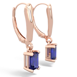 Lab Sapphire 6X4mm Emerald-Cut Lever Back 14K Rose Gold earrings E2855