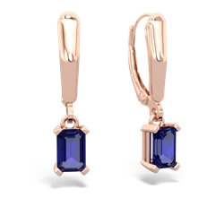 Lab Sapphire 6X4mm Emerald-Cut Lever Back 14K Rose Gold earrings E2855