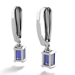Lab Sapphire 6X4mm Emerald-Cut Lever Back 14K White Gold earrings E2855