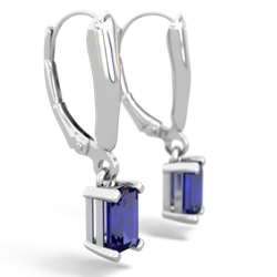 Lab Sapphire 6X4mm Emerald-Cut Lever Back 14K White Gold earrings E2855