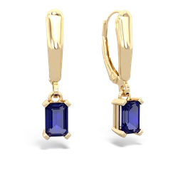 Lab Sapphire 6X4mm Emerald-Cut Lever Back 14K Yellow Gold earrings E2855