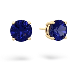 Lab Sapphire 8Mm Round Stud 14K Yellow Gold earrings E1788