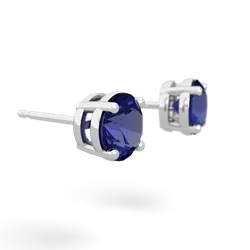 Lab Sapphire 6Mm Round Stud 14K White Gold earrings E1786