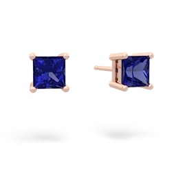 Lab Sapphire 5Mm Princess Cut Stud 14K Rose Gold earrings E1789