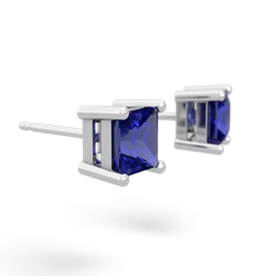 Lab Sapphire 5Mm Princess Cut Stud 14K White Gold earrings E1789