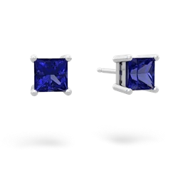 Lab Sapphire 5Mm Princess Cut Stud 14K White Gold earrings E1789