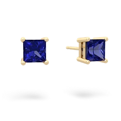 Lab Sapphire 5Mm Princess Cut Stud 14K Yellow Gold earrings E1789