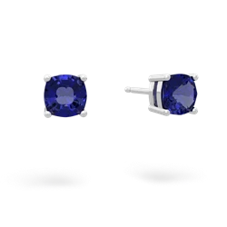 Lab Sapphire 5Mm Checkerboard Cushion Stud 14K White Gold earrings E1795