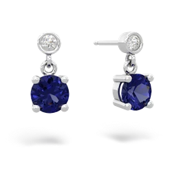 Lab Sapphire Diamond Drop 6Mm Round 14K White Gold earrings E1986