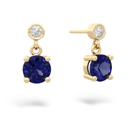 Lab Sapphire Diamond Drop 6Mm Round 14K Yellow Gold earrings E1986