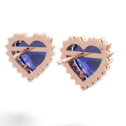 Lab Sapphire Sparkling Halo Heart 14K Rose Gold earrings E0391