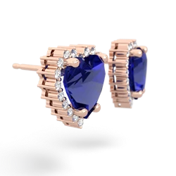 Lab Sapphire Sparkling Halo Heart 14K Rose Gold earrings E0391