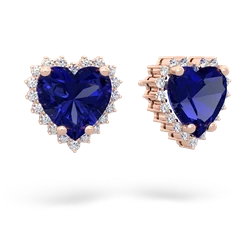 Lab Sapphire Sparkling Halo Heart 14K Rose Gold earrings E0391