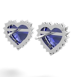 Lab Sapphire Sparkling Halo Heart 14K White Gold earrings E0391