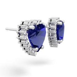 Lab Sapphire Sparkling Halo Heart 14K White Gold earrings E0391