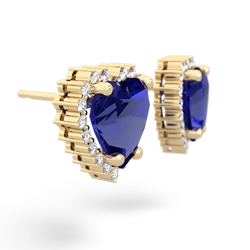 Lab Sapphire Sparkling Halo Heart 14K Yellow Gold earrings E0391