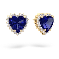 Lab Sapphire Sparkling Halo Heart 14K Yellow Gold earrings E0391