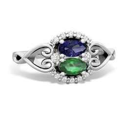 Lab Sapphire Love Nest 14K White Gold ring R5860