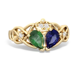 Lab Sapphire 'One Heart' Celtic Knot Claddagh 14K Yellow Gold ring R5322