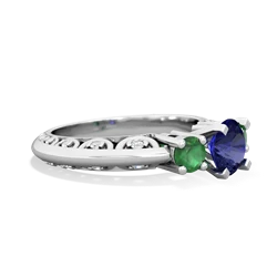 Lab Sapphire Art Deco Eternal Embrace Engagement 14K White Gold ring C2003