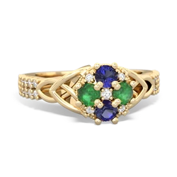 Lab Sapphire Celtic Knot Cluster Engagement 14K Yellow Gold ring R26443RD