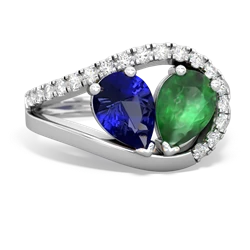 Lab Sapphire Nestled Heart Keepsake 14K White Gold ring R5650