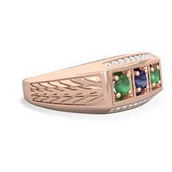 Lab Sapphire Three Stone Tire Tread Men's 14K Rose Gold ring R0520