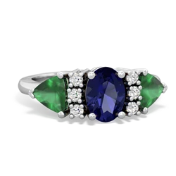 Lab Sapphire Antique Style Three Stone 14K White Gold ring R2186