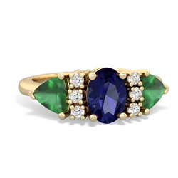 Lab Sapphire Antique Style Three Stone 14K Yellow Gold ring R2186