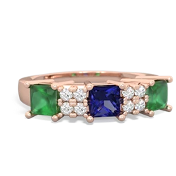 Lab Sapphire Three Stone Diamond Cluster 14K Rose Gold ring R2592