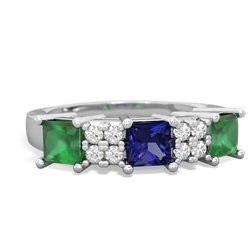 Lab Sapphire Three Stone Diamond Cluster 14K White Gold ring R2592