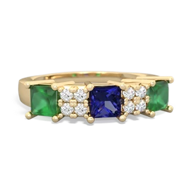 Lab Sapphire Three Stone Diamond Cluster 14K Yellow Gold ring R2592