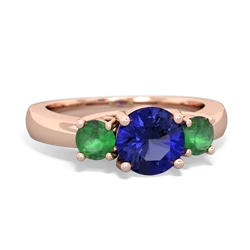Lab Sapphire Three Stone Round Trellis 14K Rose Gold ring R4018
