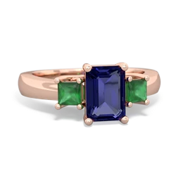 Lab Sapphire Three Stone Emerald-Cut Trellis 14K Rose Gold ring R4021