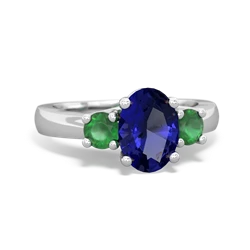 Lab Sapphire Three Stone Oval Trellis 14K White Gold ring R4024